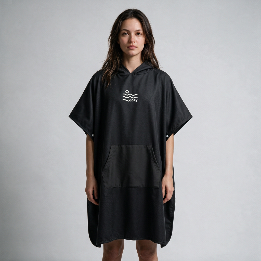 All-black poncho on dark-haired woman