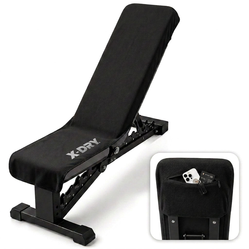 Black X-DRY bench cover with light silver-gray logo