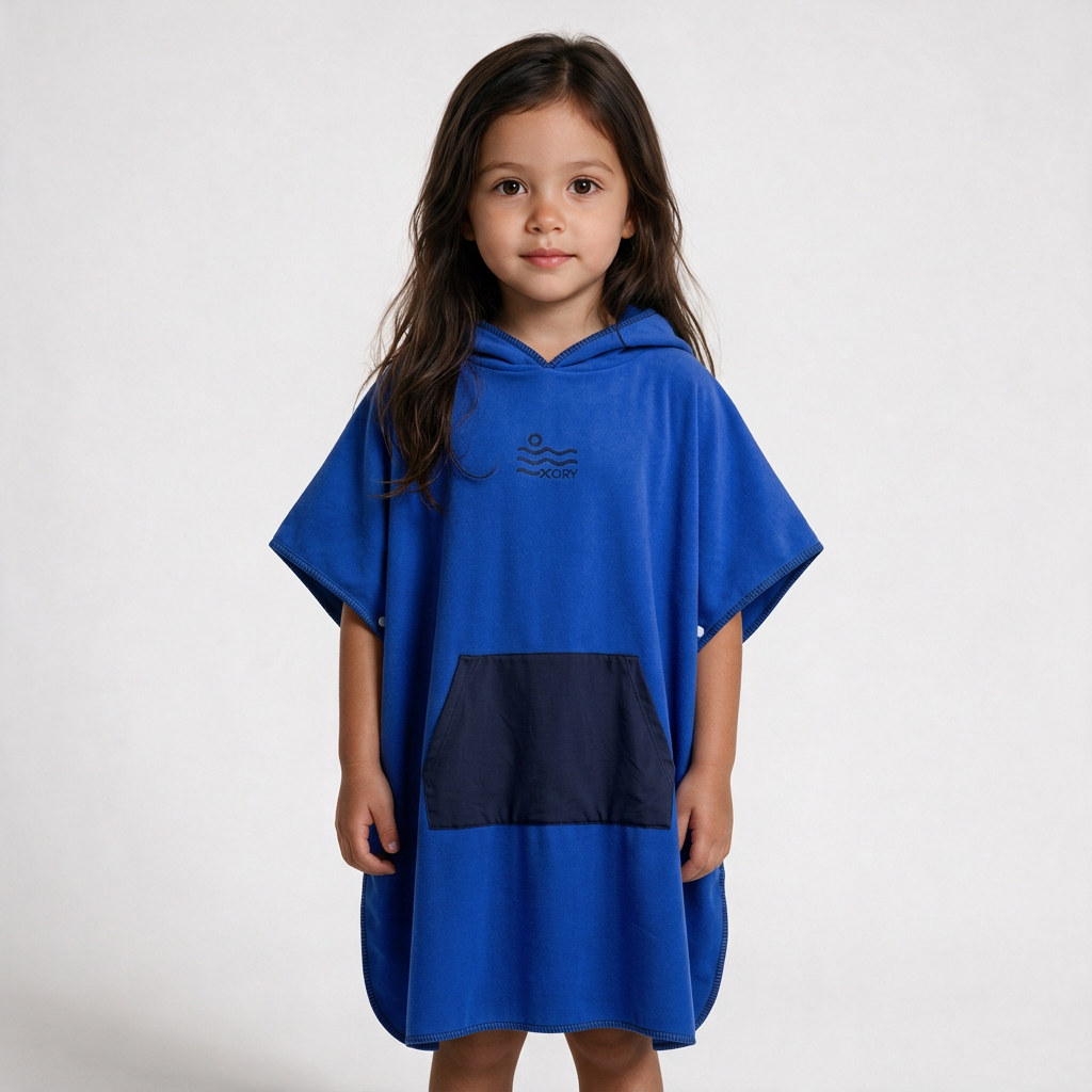 Blue poncho fabric-reference regeneration, dark-haired girl