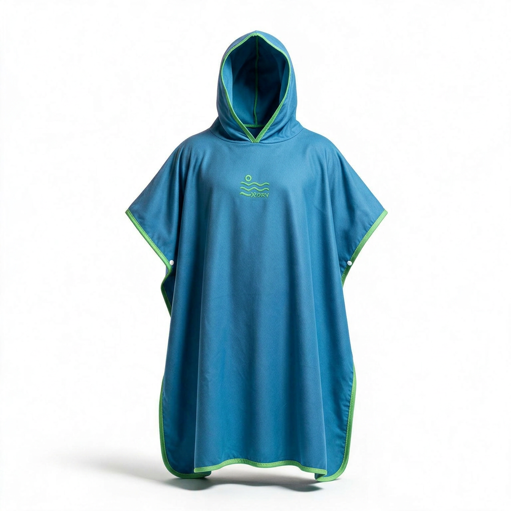 Blue poncho with green trim in the reference-guided 3D shape