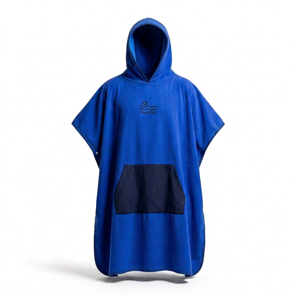 Blue poncho with white pocket artifact removal