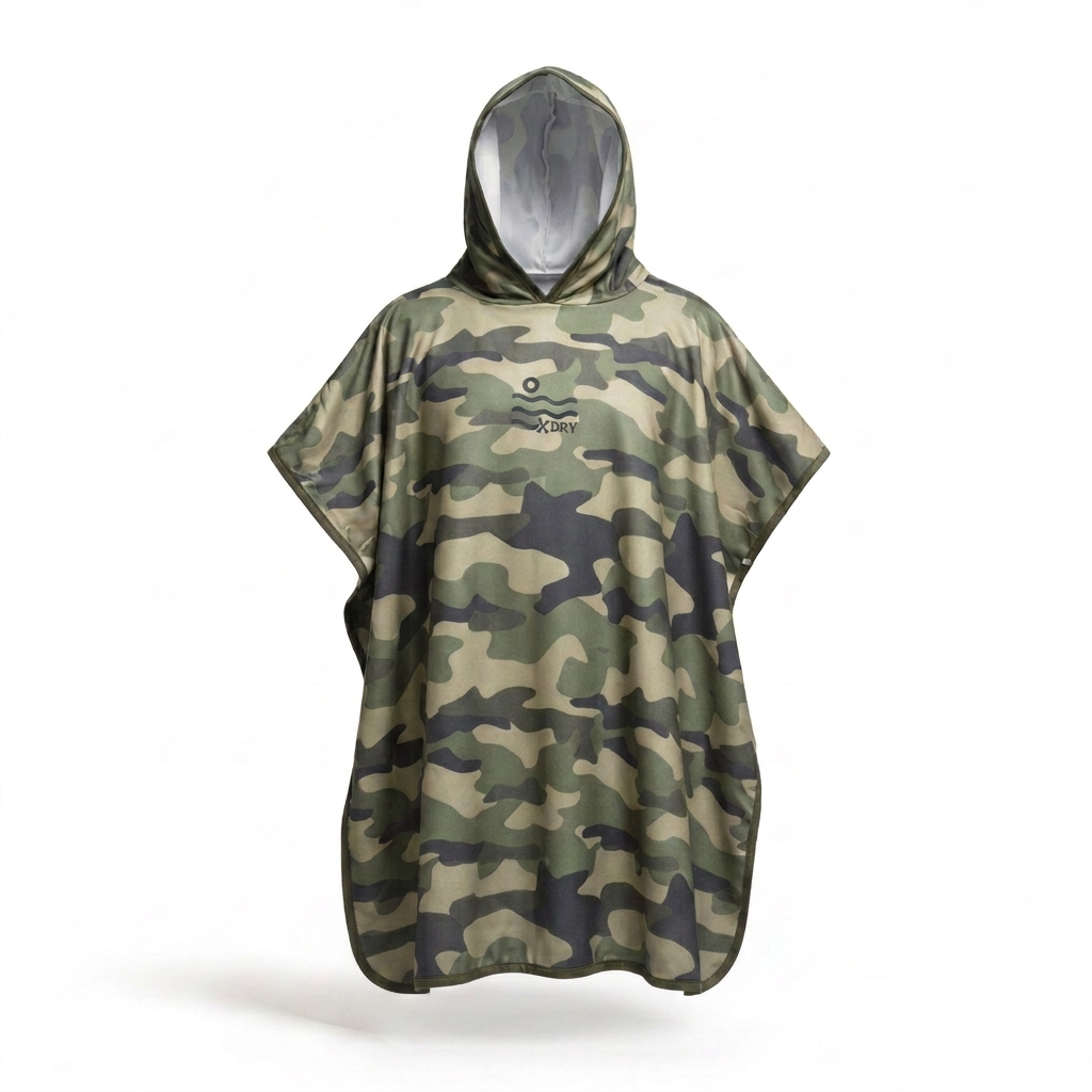 Camouflage poncho with longer reference-guided proportions