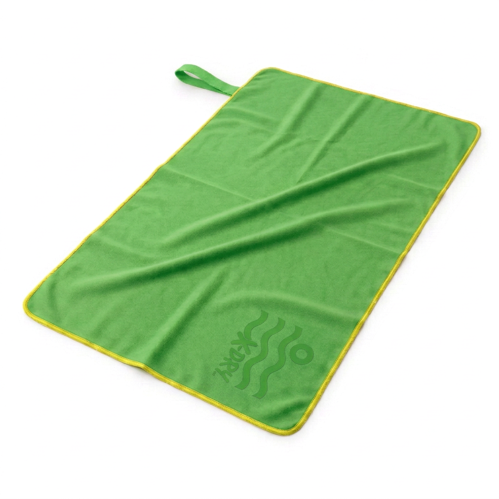 Fully spread grass-green towel
