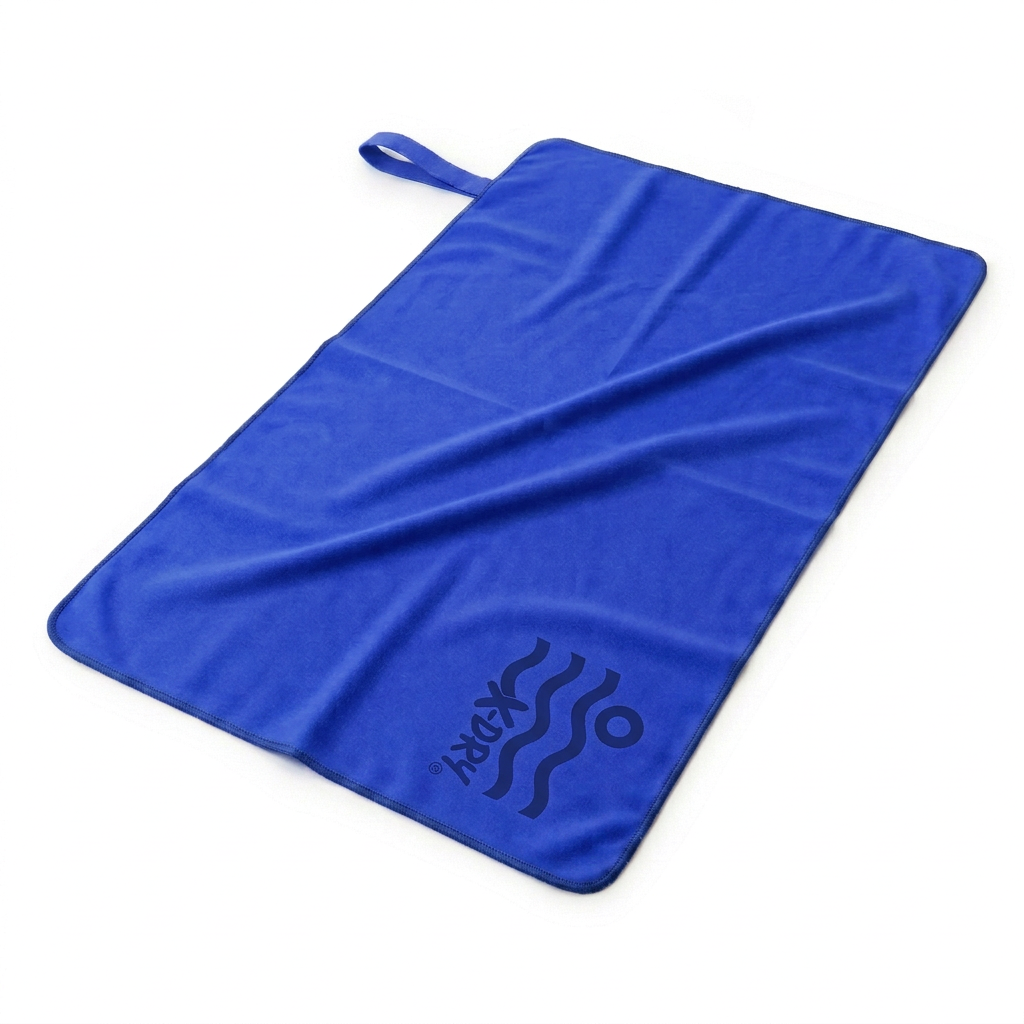 Fully spread royal-blue towel with one loop