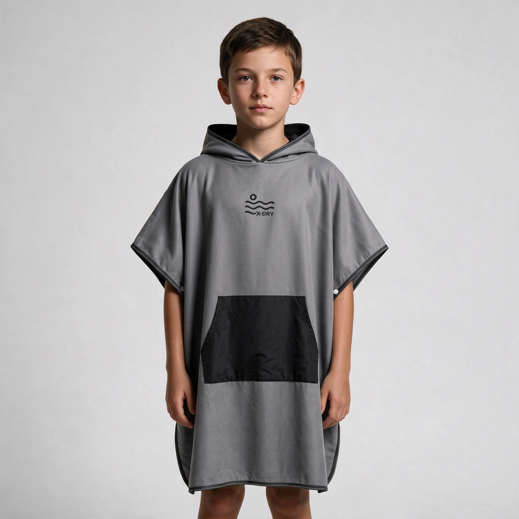 Gray poncho on boy