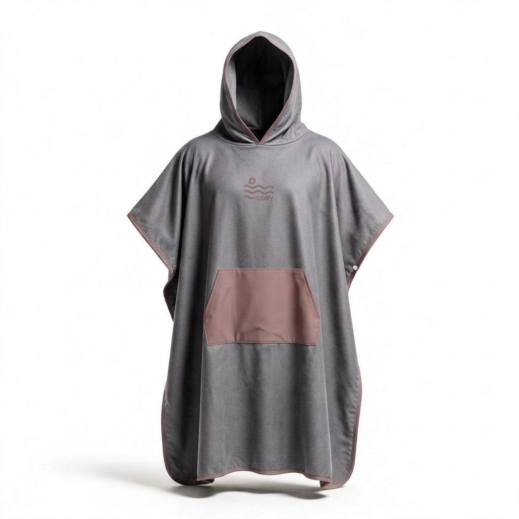 Gray poncho with dusty rose details and matching body color