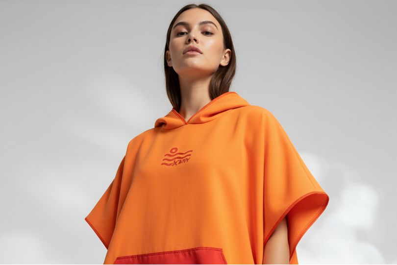 Orange kangaroo poncho with pocket microfiber changing robe