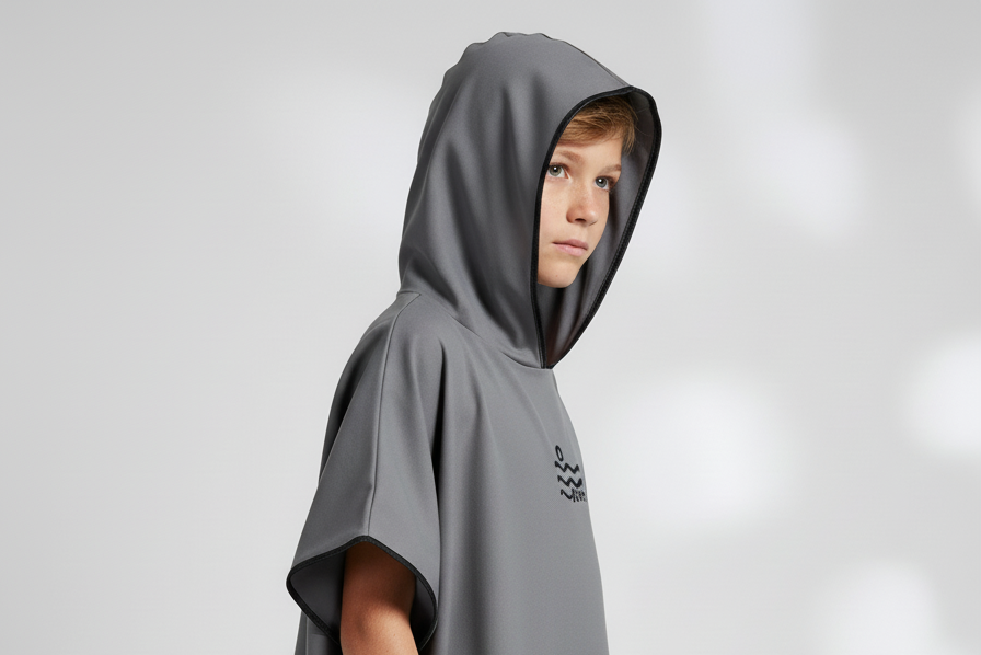 Grey kangaroo poncho with pocket microfiber changing robe