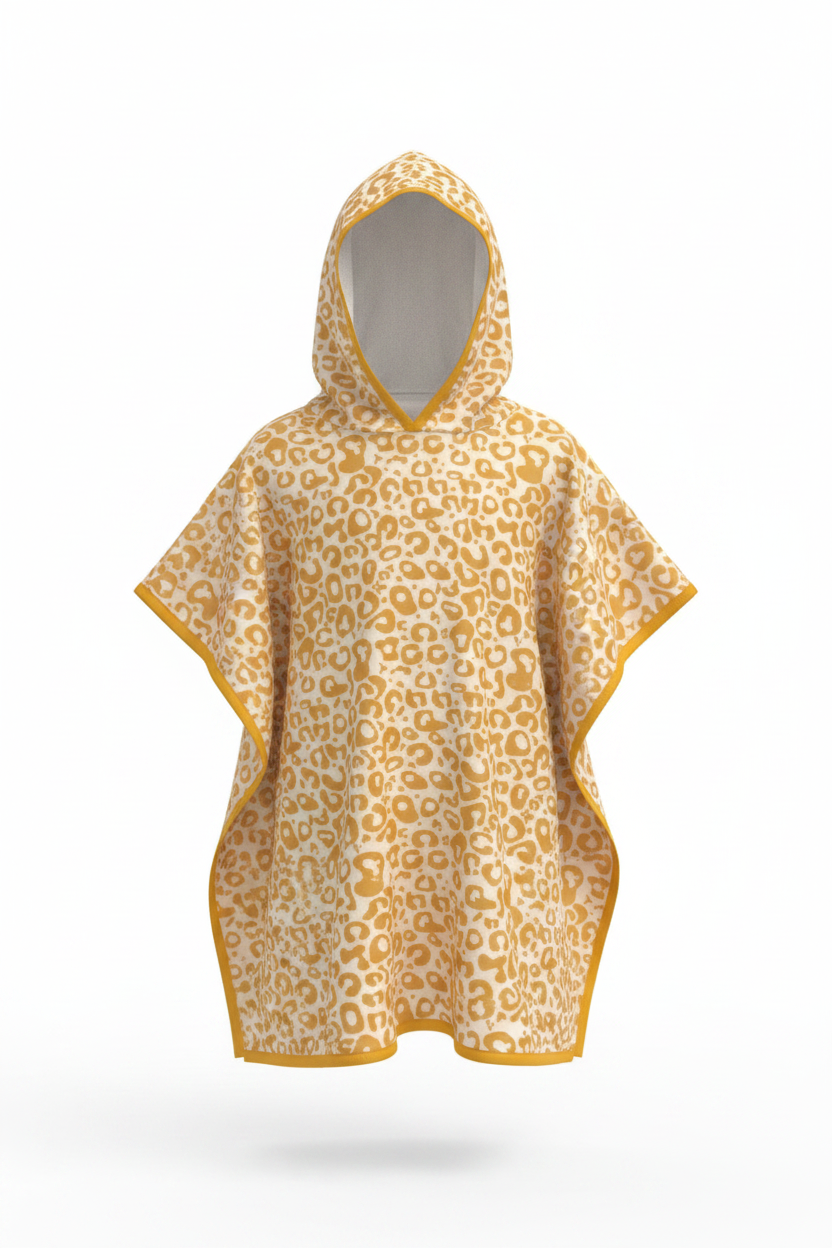 Kids Leopard Print Poncho — Front View Studio Shot