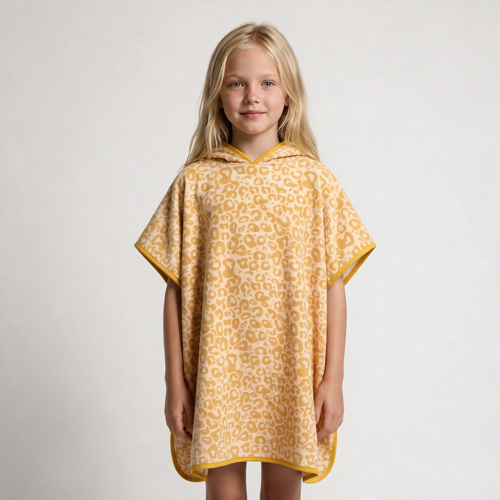 Leopard-print poncho on blonde girl