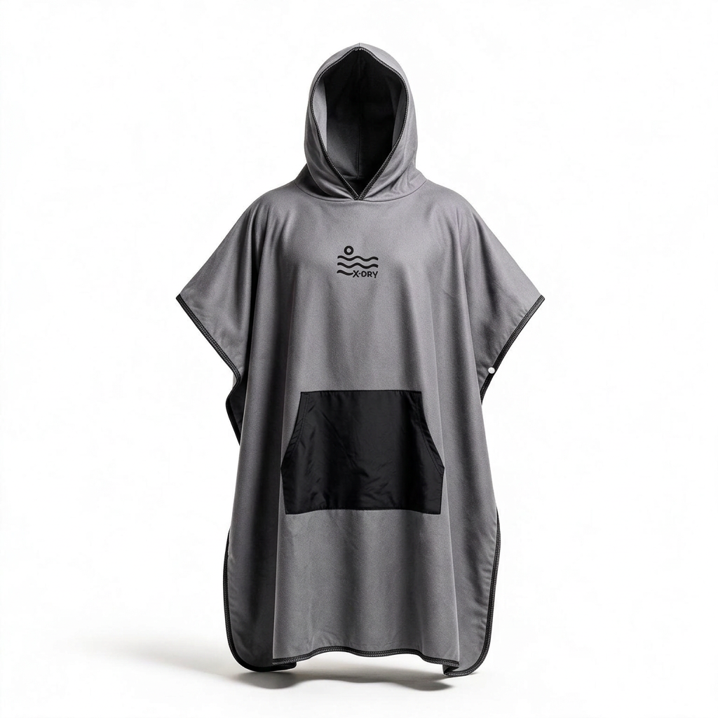 Medium-gray poncho with black pocket
