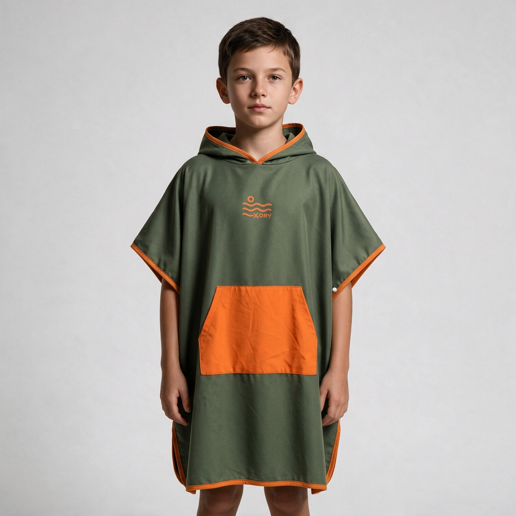 Olive and orange poncho on boy