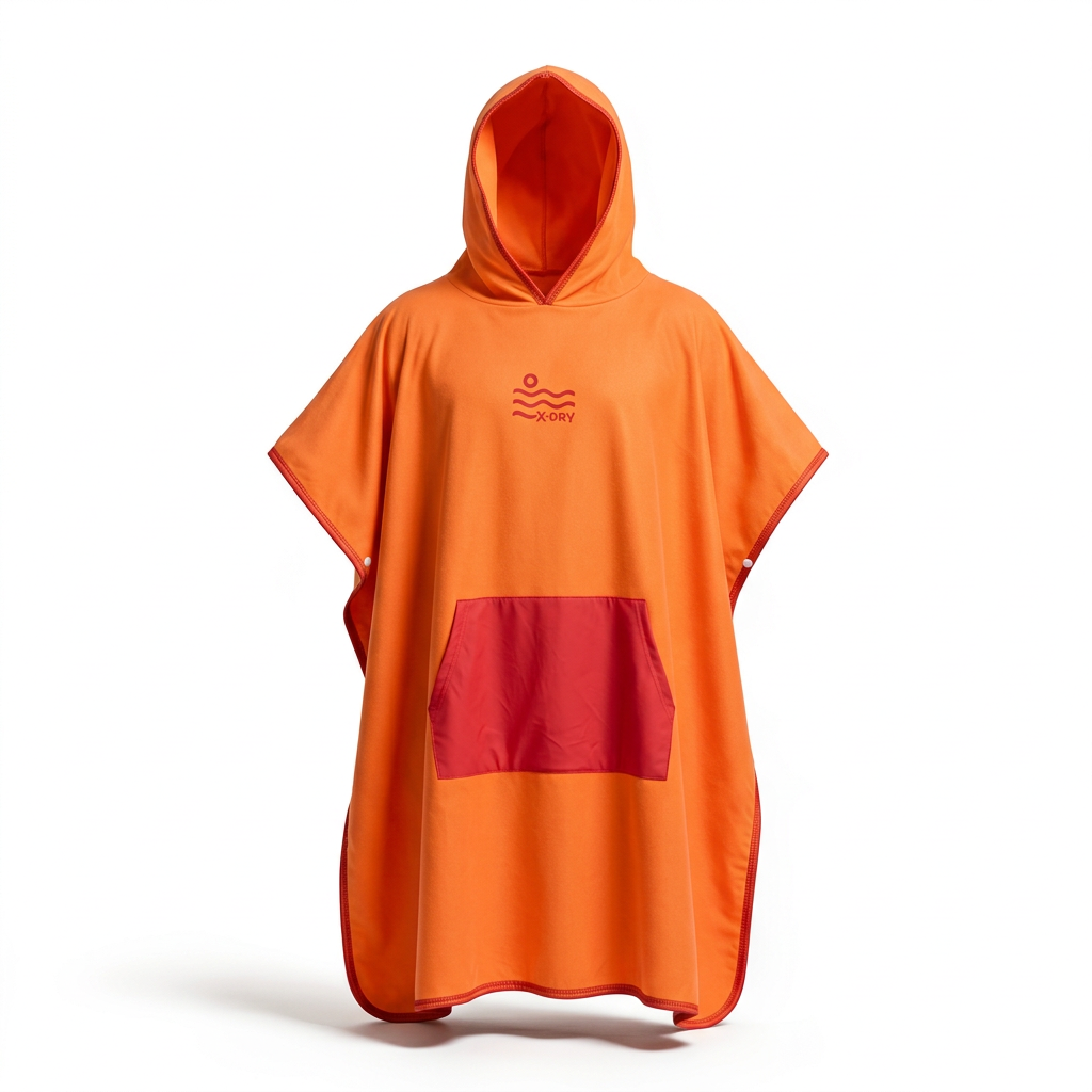 Orange poncho with red pocket in reference-guided 3D form