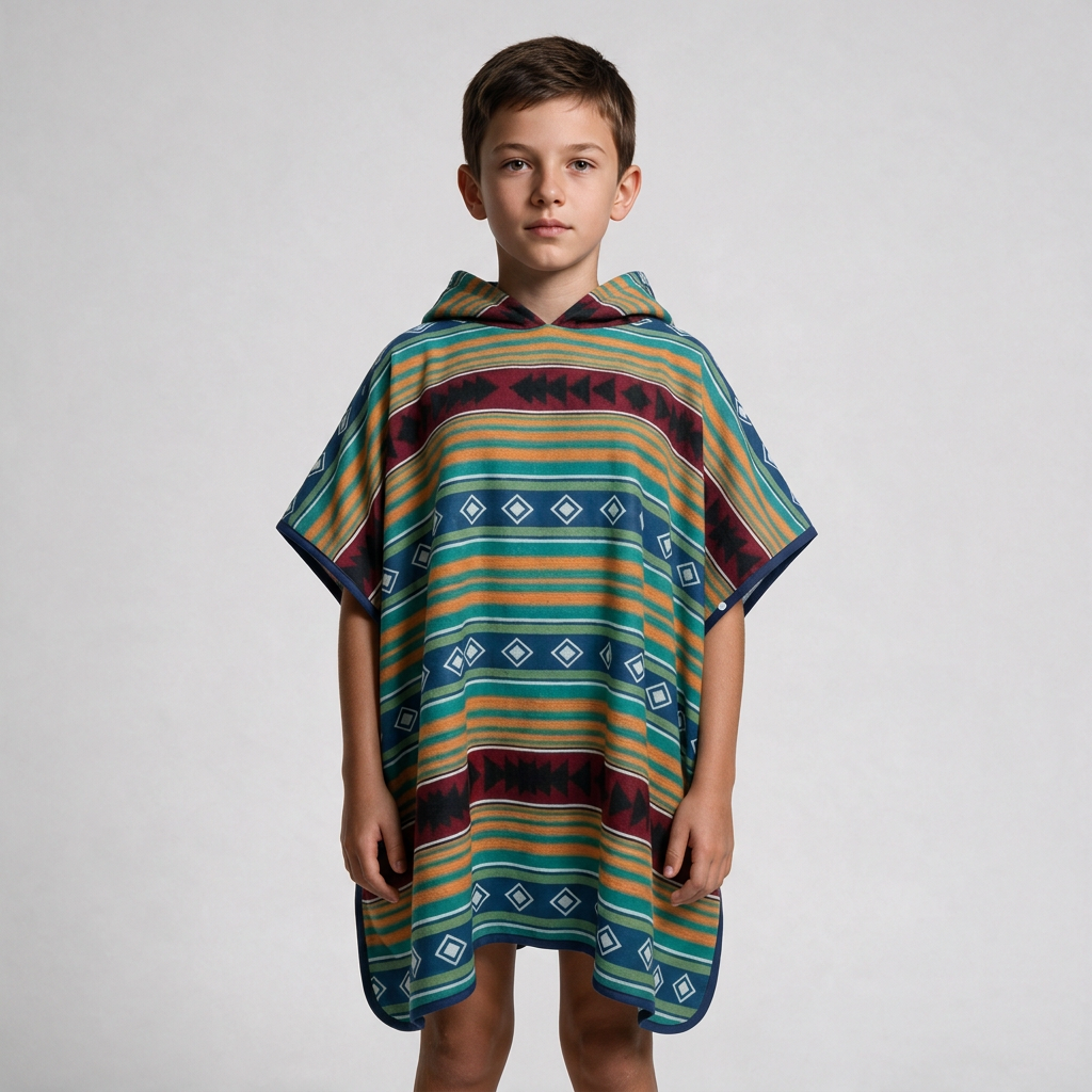 Patterned poncho on boy