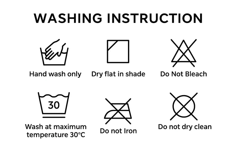 Set of laundry care symbols with washing instructions on a white background