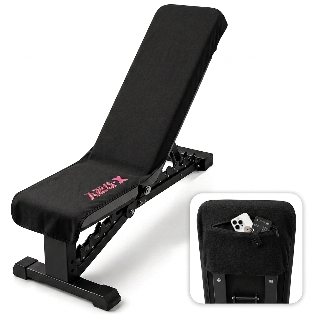 X-DRY bench cover with concealed black zipper in the pocket inset
